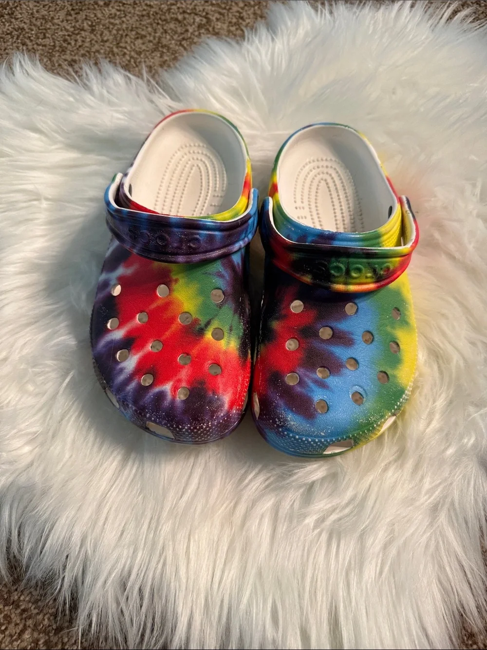 CROCS Kids Tie-Dye Clogs in Rainbow Colors